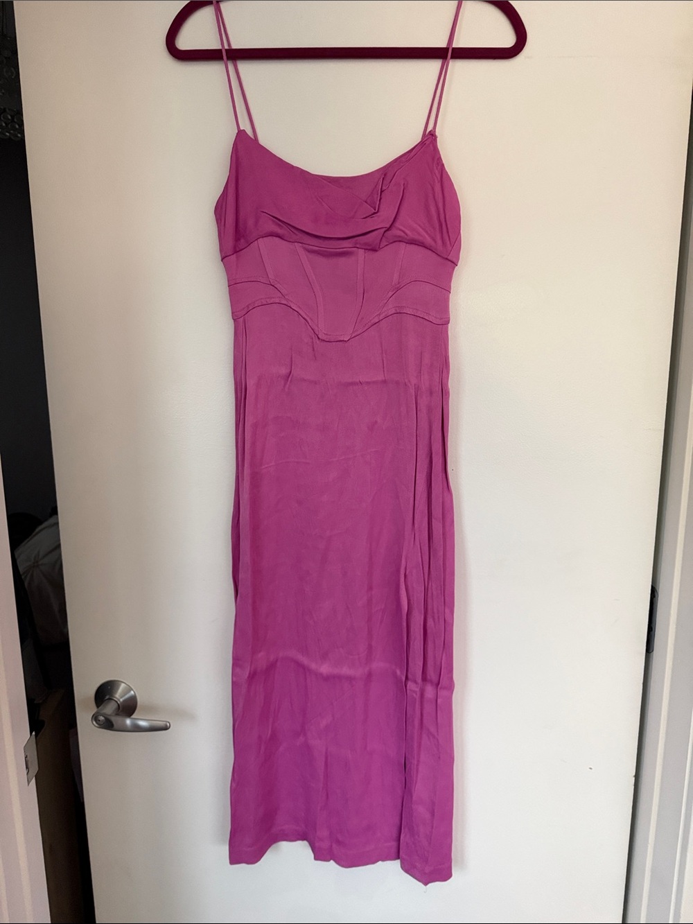 Zara Fuchsia Slip Midi Dress with Spaghetti Straps